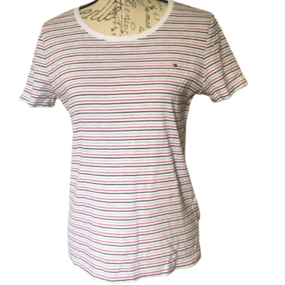 Tommy Hilfiger 100% Cotton Striped Logo T-Shirt, L